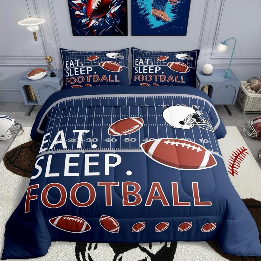 NEW! Football Fanatic Blue Comforter Set, Twin